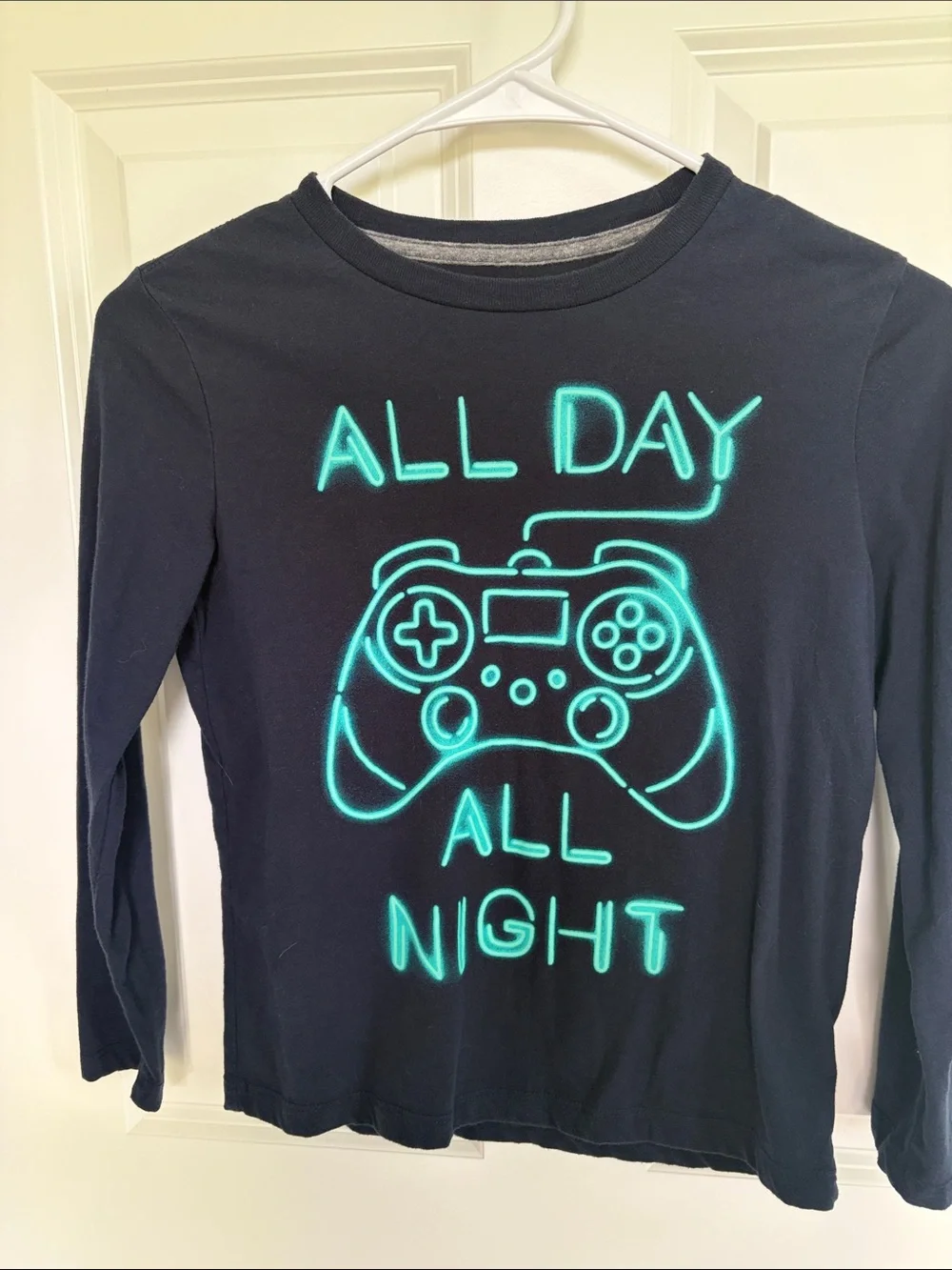 Old Navy Boys Navy Long Sleeve Tee with Teal Game Controller Graphic
